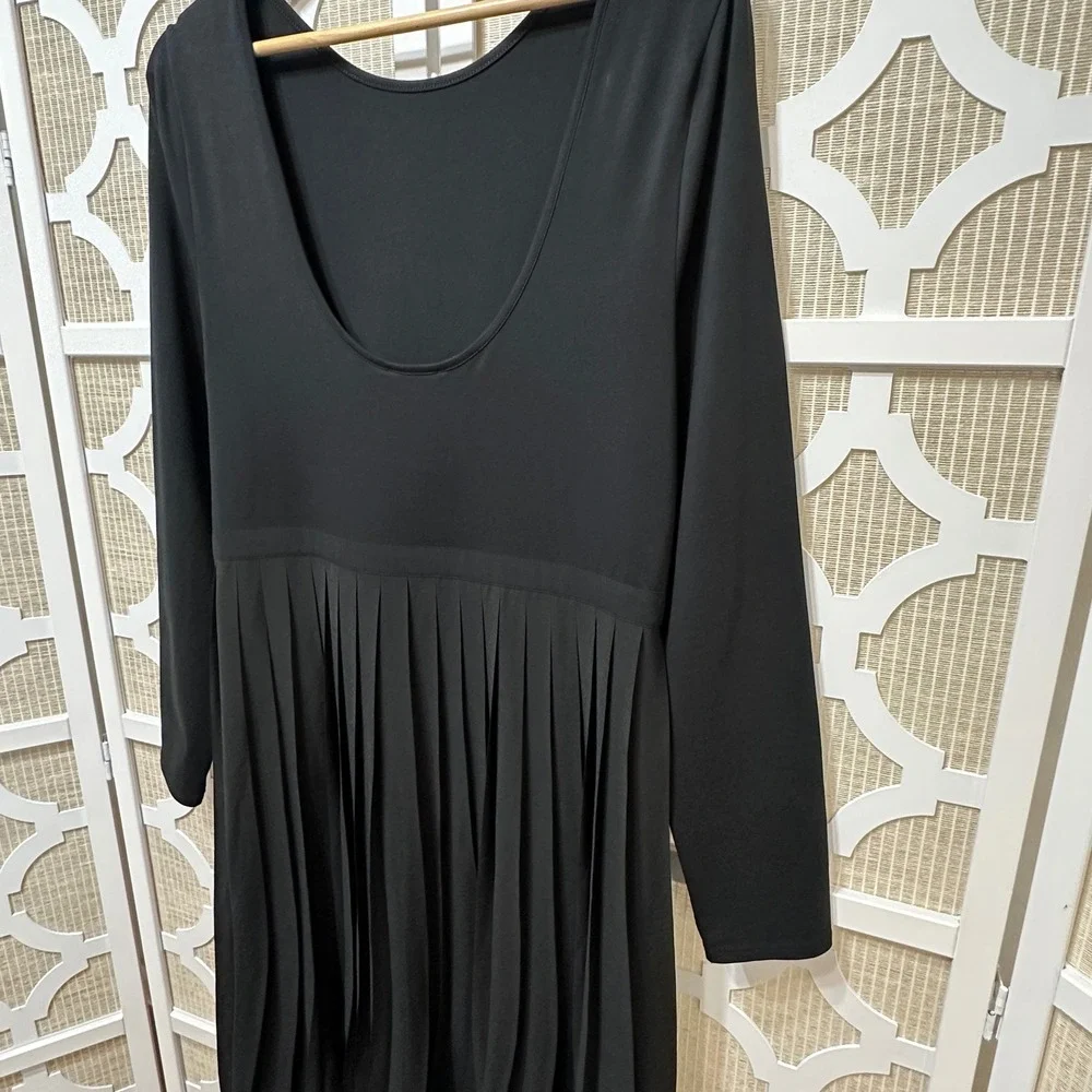 J.Crew Pleated Maxi Dress Women L Black Long Sleeve Scoop Neck Modest Minimalist